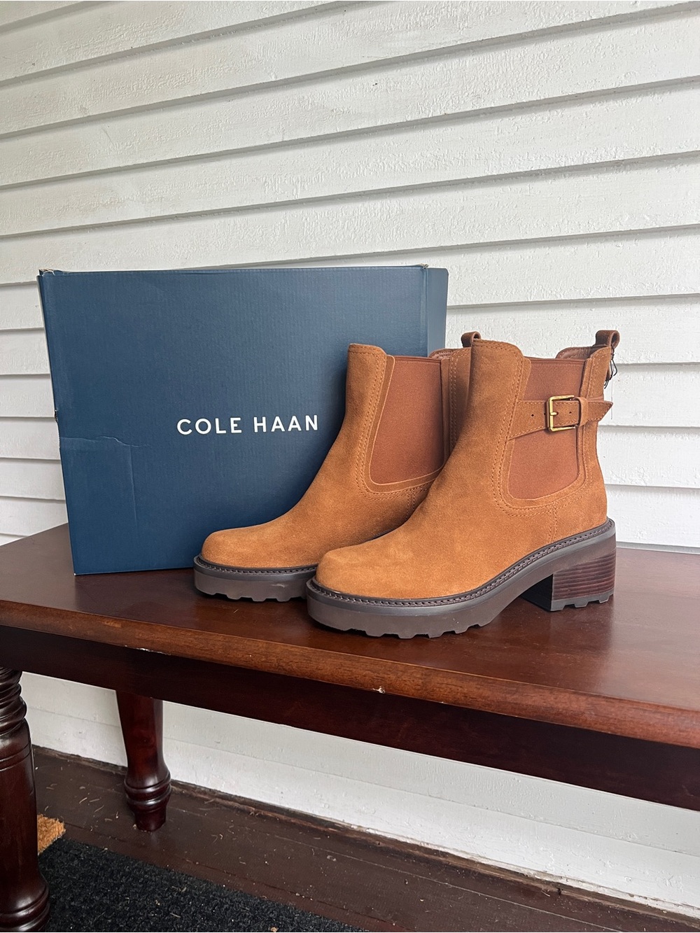 Cole Haan Brown Suede Chelsea Boot with Buckle